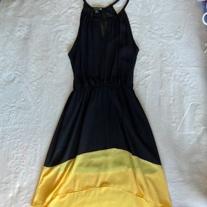 Black and yellow, high/low, mini dress